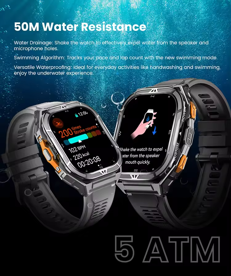 X5 Smartwatch 1.96" AMOLED HD Display 5ATM GPS Sports Tracker 530mAh Long Battery BT Calls Multi-Sport Modes Outdoor Smartwatch - Image 3