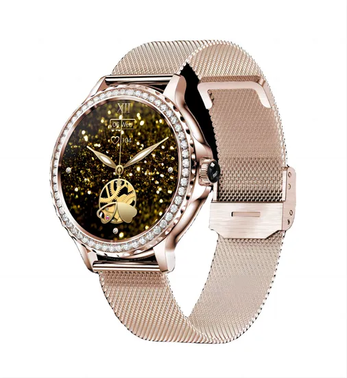 Side angle of Nx19 smartwatch highlighting sleek gold design