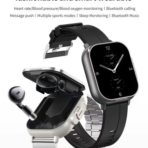 [Hot Item] 2-in-1 Bluetooth Earbuds & Smart Watch with Heart Rate, Blood Pressure Monitoring, Full Touchscreen, Bluetooth Calling