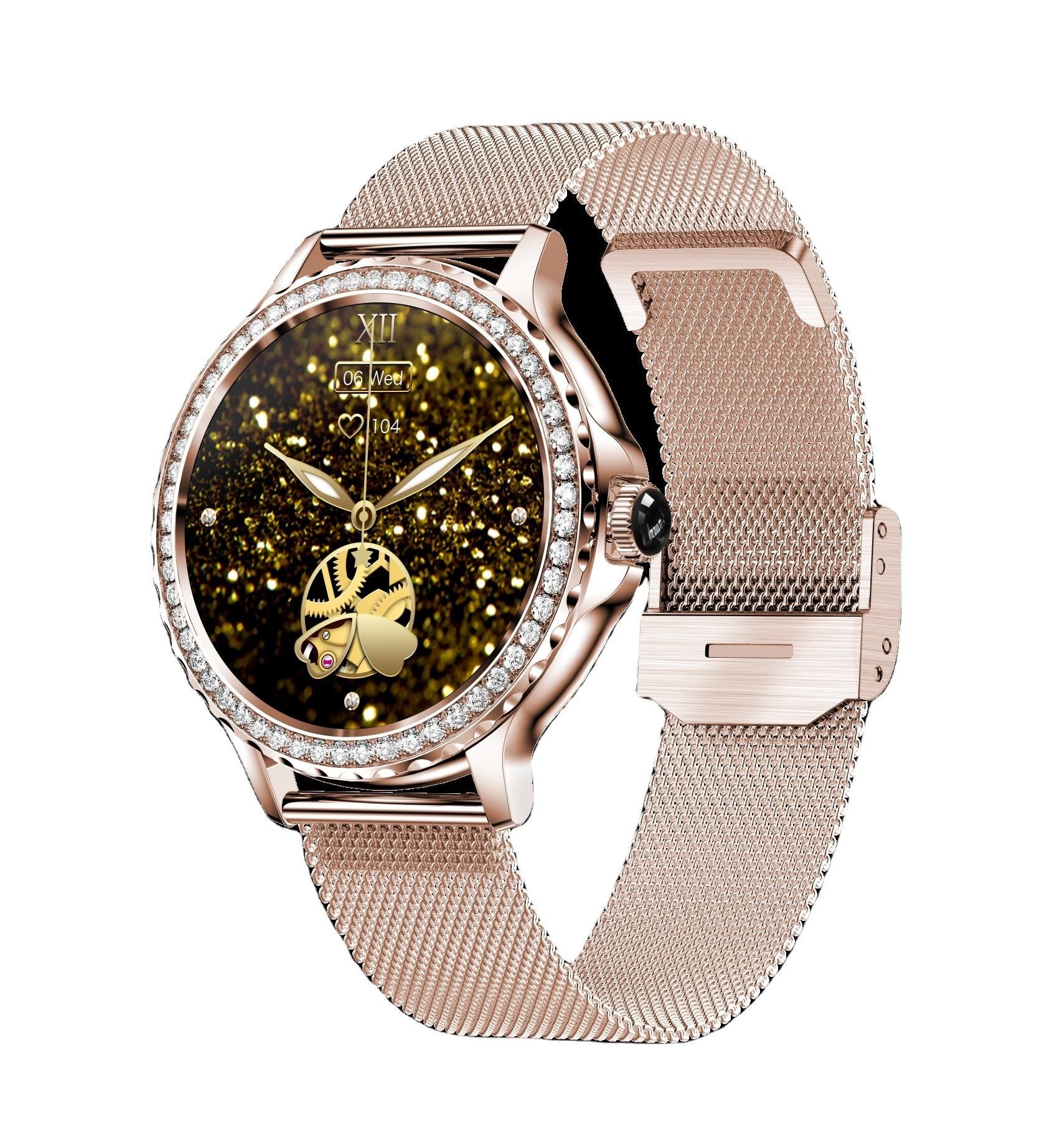 2024 Fashion Gold Color Smart Watch Nx19 front view with round AMOLED screen