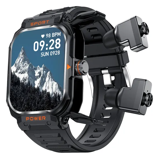 Smartwatch with integrated wireless earbuds and vibrant AMOLED screen