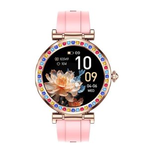 [Hot Item] 2025 Waterproof 1.27 Inch Full Touch Diamond Health Monitoring Bt Call Voice Assistant Gold Black Silver Silcone Strap Women Lady Girl CF30 Round Smartwatch