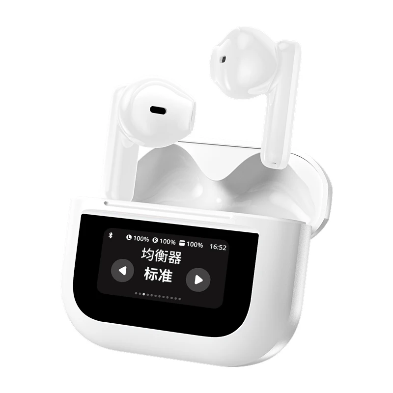 True wireless earphones with LED touch screen and noise cancelling technology