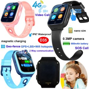 [Hot Item] China Factory Supply LTE IP67 waterproof Kids Smart Watch Tracker GPS Clock with Voice Monitoring Video Call D35