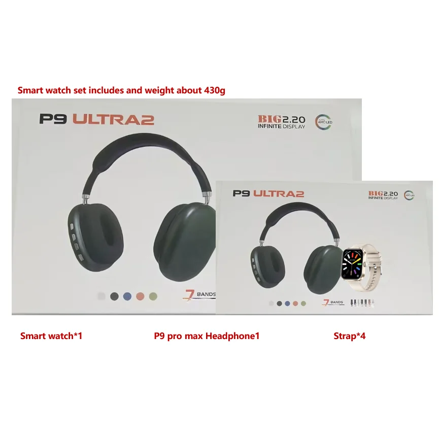Zongx P9 Pro Max Wireless Headphone And Ultra 2 Smart Watch Set For Men Women Bt Call Phone Function Low Price