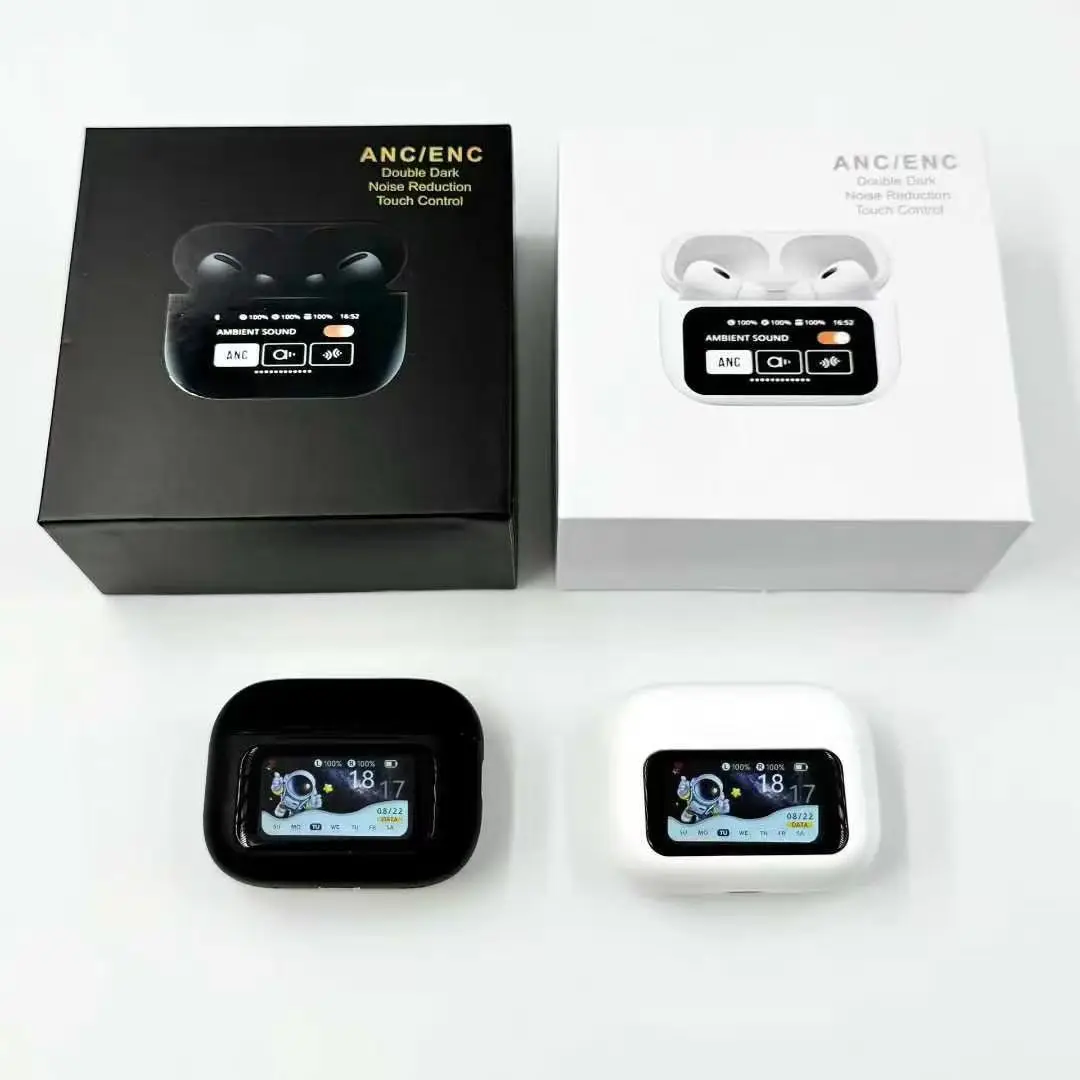 Led Display Wireless Headphone Enc Anc Noise Cancelling Tws Earbuds Lcd Black A9pro Headset Type-c Smart Touch Screen Earphones