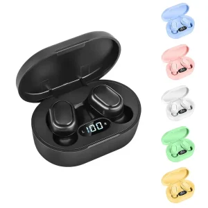 E7s TWS wireless earbuds with charging case on white background