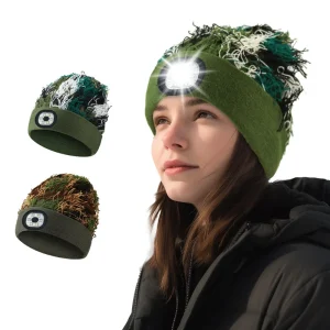 Camouflage Hiking Walking Led Light Cap Acrylic Knit Outdoor Nighttime Cold-resistant Warm Rechargeable Luminous Headlamp Hat
