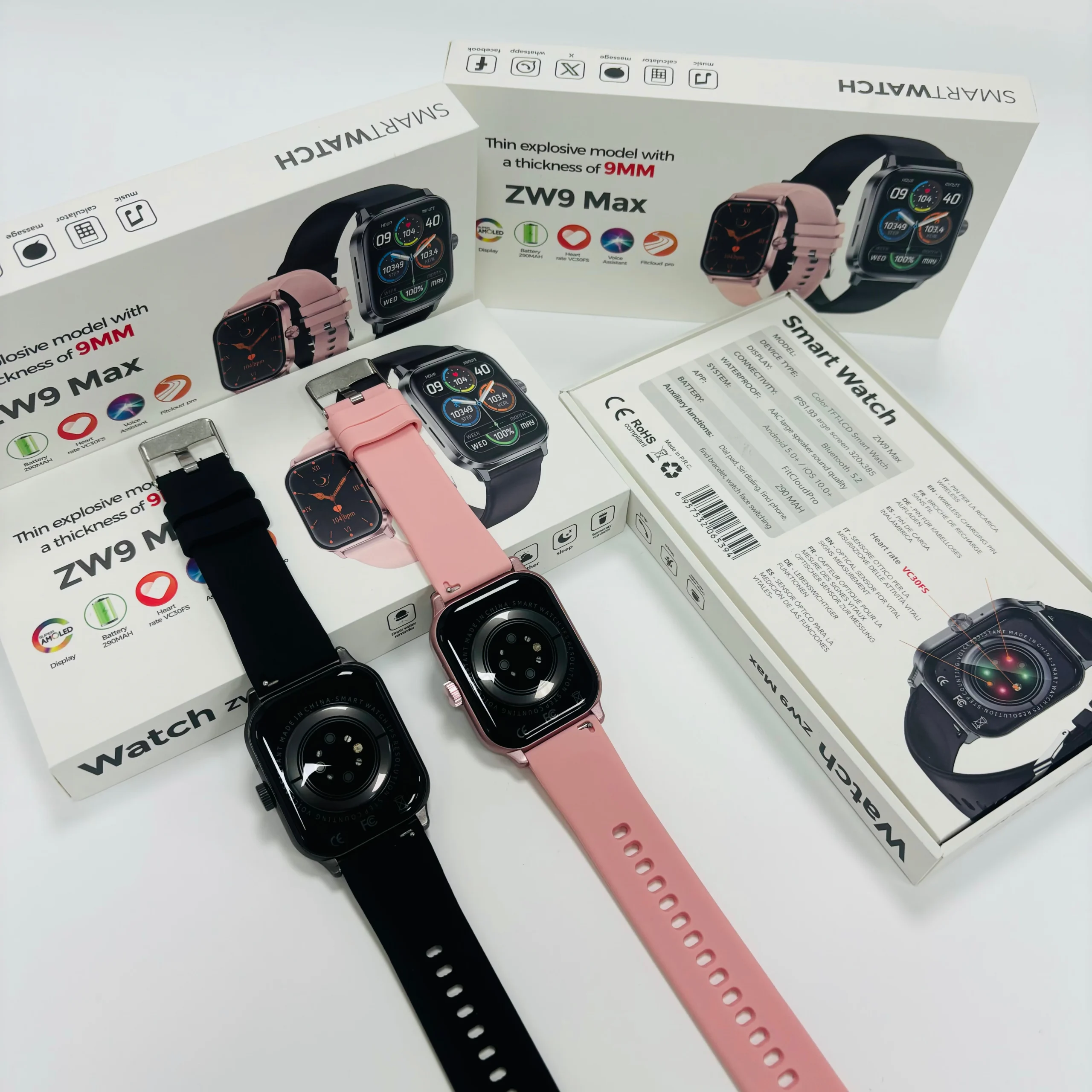 2025 Hot Sale Zw9 Max Smart Watch 2.0inch Big Screen Wireless Charging Rotary Button 290mah Battery Private Model Smart Bracelet