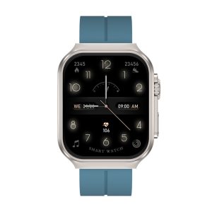 Digital smart watch with black IPS display showing home screen