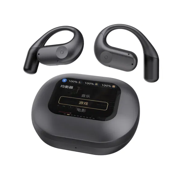 Close-up of smart touch control panel on Bluetooth sport earbuds