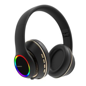 Customizable wireless RGB light gaming over ear Bluetooth headphones with headband