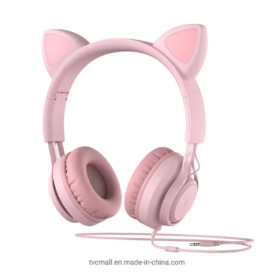 Adjustable pink wired headset with cute cat ears