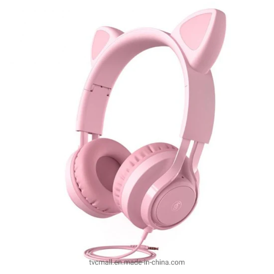 Fingertime pink cat ear stereo headphones for kids