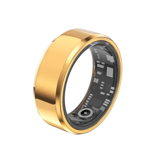 Smart ring showing heart rate monitoring display