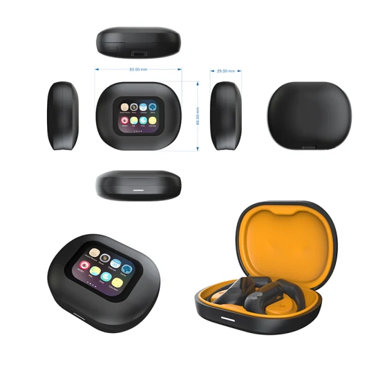 Wireless sport earbuds showing 15 meter wireless range connectivity